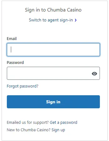 Chumba casino user sign-in page